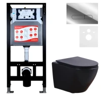 Комплект 3 в 1 Унитаз подвесной Esbano Azalea ESUPAZALBM + Инсталляция Fram + Кнопка ESINOVL17SC цвет глянцевый хром
