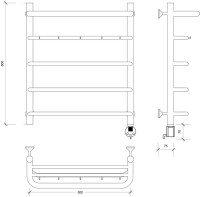 Полотенцесушитель электрический Secado Мерида 1 КСП 60x50 см, подключение справа, матовый черный, лесенка, с полкой