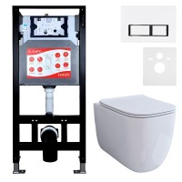 Комплект 3 в 1 Унитаз подвесной Esbano ESUPGARAW + Инсталляция Fram + Кнопка ESINPRK12GW цвет глянцевый белый