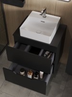 Тумба с раковиной Orange Line 60 подвесная, 2 ящика, матовая черная с раковиной B04-405W