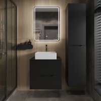 Тумба с раковиной Orange Line 60 подвесная, 2 ящика, матовая черная с раковиной B04-405W