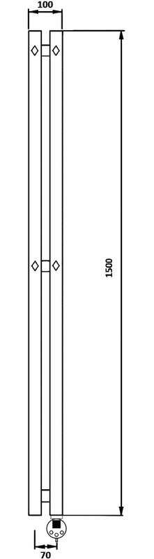 Полотенцесушитель электрический Secado Сандриго 2К 1500/70 150x10 см, подключение справа, матовый черный, I-образный