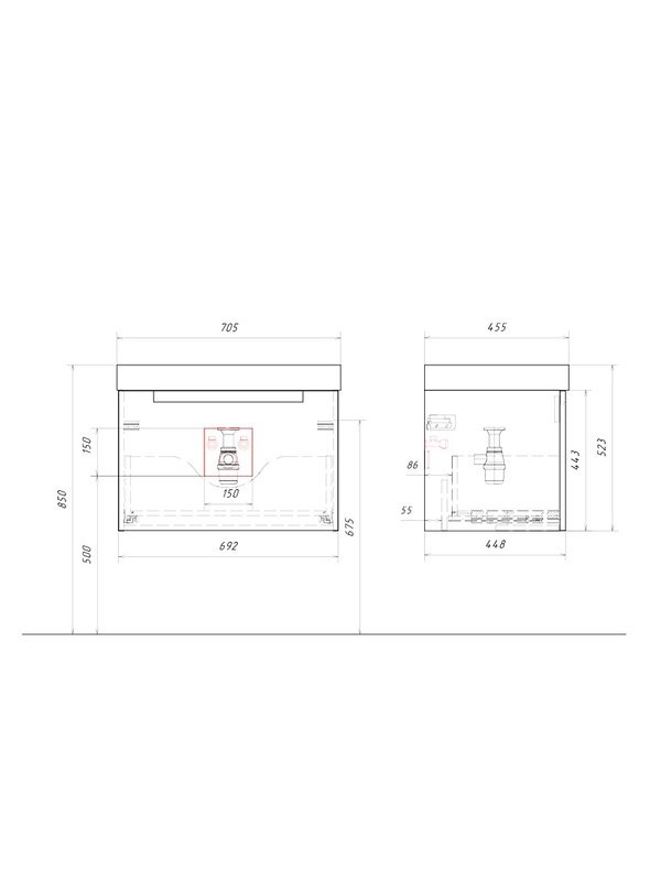 Тумба с раковиной Aqwella Vancouver 70 подвесная, белая