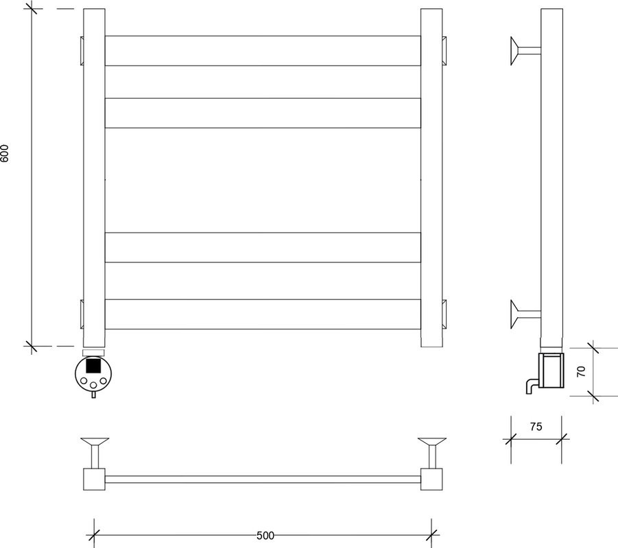 Полотенцесушитель электрический Secado Комано 3 L 65x55 см, подключение слева, хром, лесенка