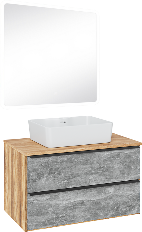 Мебель для ванной комнаты Runo Мальта 85 дуб, серая, раковина Lavello 50