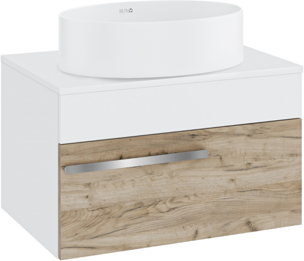 Тумба с раковиной Runo Вудлайн 65 подвесная, крафтовый дуб, раковина Ovale 50
