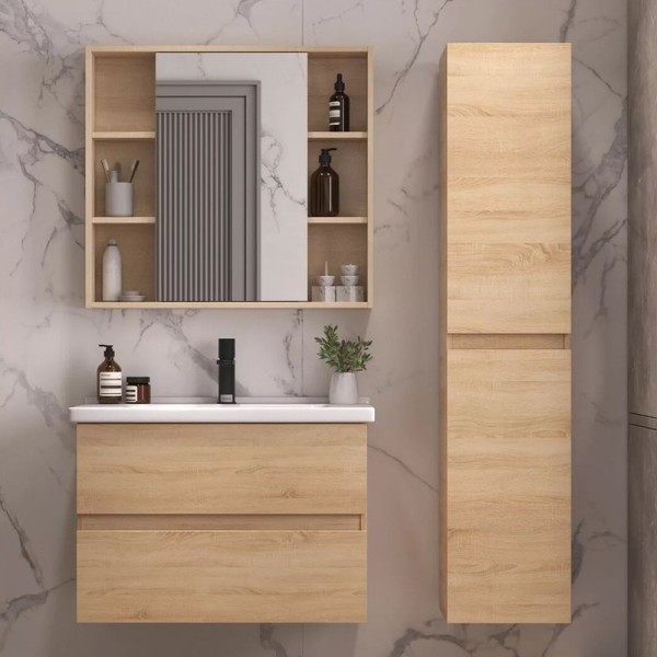 Мебель для ванной комнаты SanStar Тоскана 80 дуб сонома светлый, раковина Santek Миранда 80