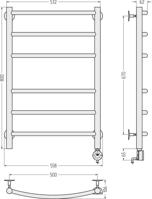 Полотенцесушитель электрический Стилье Формат 12 00512-8050 85x55 см, подключение справа, без покрытия, лесенка