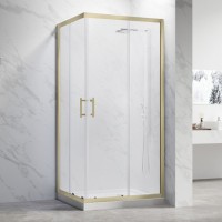 Душевой уголок Veconi Rovigo RV-27G 100х80 см, профиль брашированное золото, стекло прозрачное