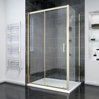 Душевой уголок Veconi Rovigo RV-055G 100х70 см, профиль брашированное золото, стекло прозрачное