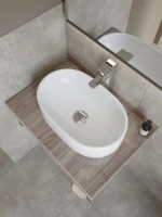 Столешница с раковиной Teymi Helmi 70 дуб кашмир, раковина Iva 52,  с черными кронштейнами