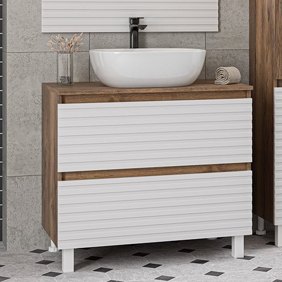 Тумба с раковиной Brevita Dakota 80 напольная, дуб галифакс олово, белый