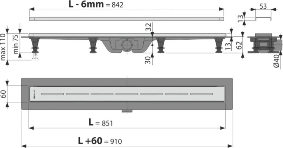 Душевой трап (лоток) AlcaPlast APZ20 APZ20-850