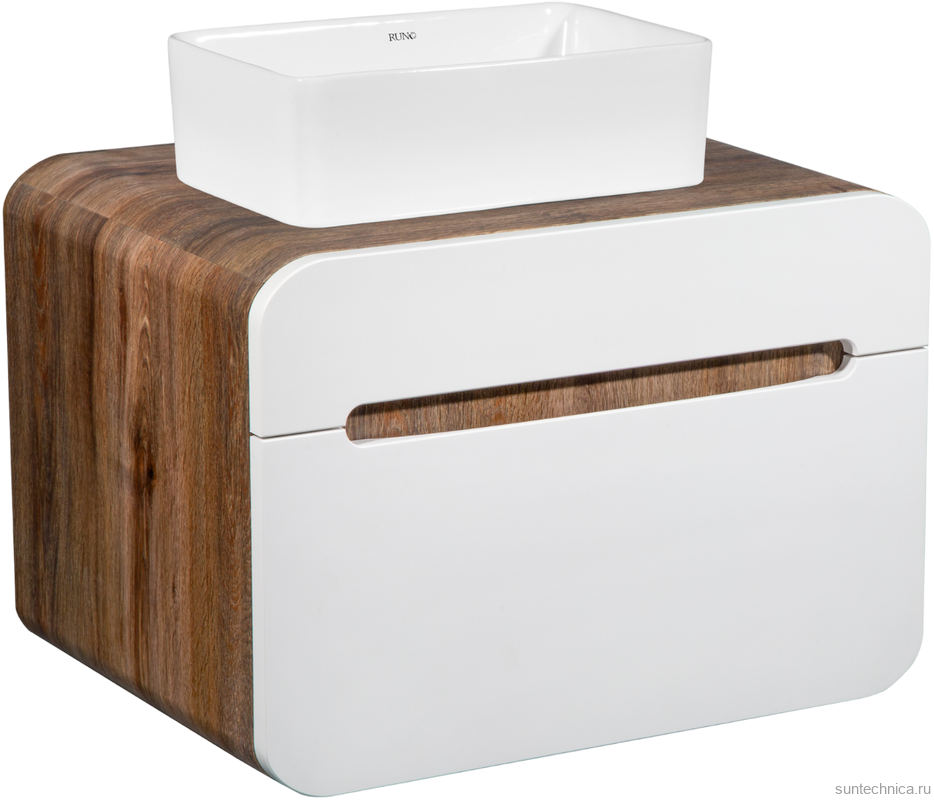 Тумба с раковиной Runo Ницца 60 темное дерево, белая, раковина Duo 40
