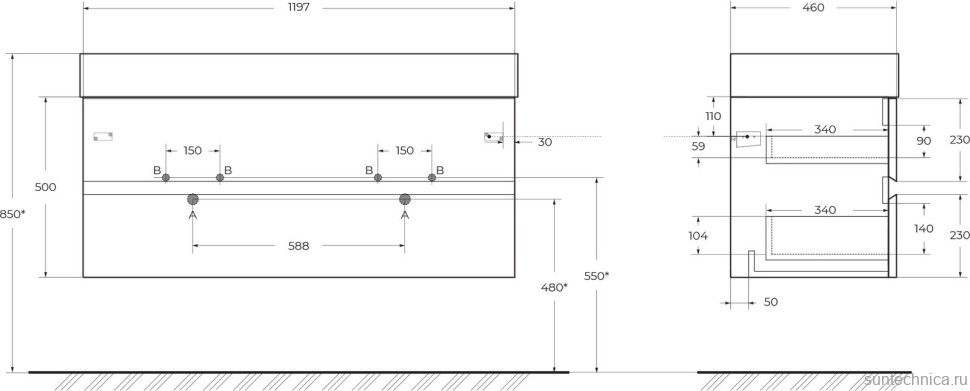 Тумба под раковину Cezares Molveno 46-120-2C-SO-2-LG 46 120 legno grigio
