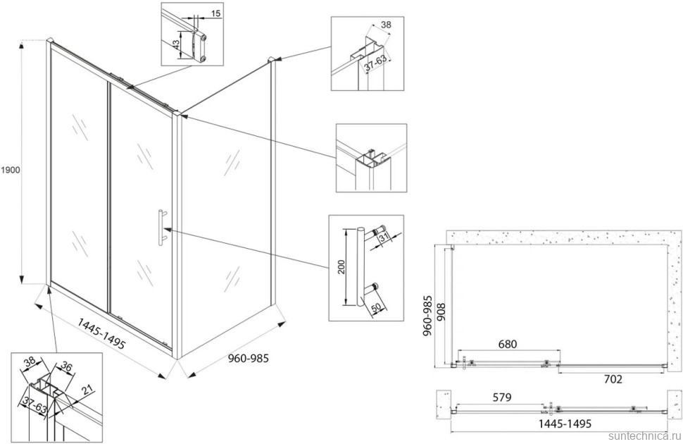 Душевой уголок Veconi Rovigo RV-072 150x100, профиль хром