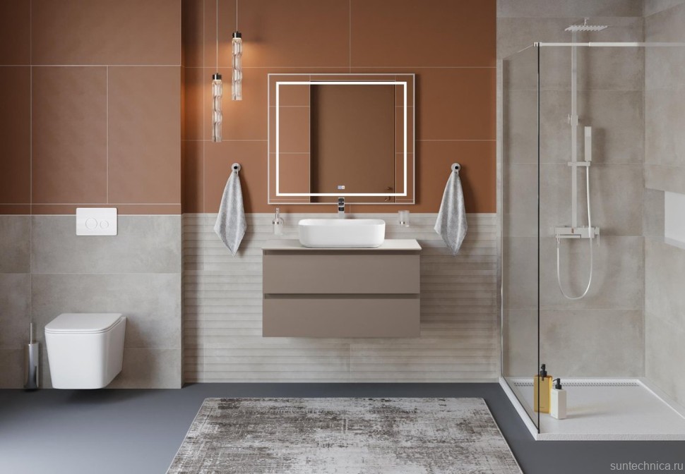 Тумба под раковину со столешницей BelBagno Kraft 80 подвесная, матовая бежевая, столешница kep-80-bo