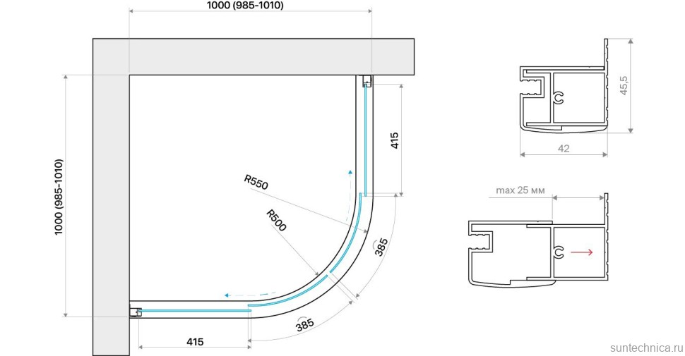 Душевой уголок Vegas Glass ZS Novo 100 01 10 профиль белый, стекло сатин