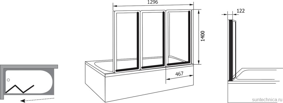 Шторка на ванну Ravak VS3 130 Grape, профиль белый