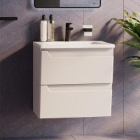 Тумба с раковиной Lemark Miano 60 белая глянцевая, раковина Эйфория