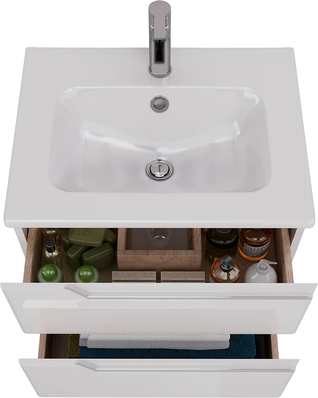 Тумба с раковиной Lemark Miano 60 белая глянцевая, раковина Эйфория