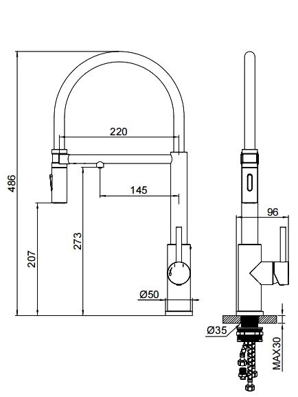 Смеситель для кухни Wonzon & Woghand WW-458027-BN с гибким изливом, брашированный никель