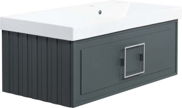 Тумба с раковиной La Fenice Cubo 90 R подвесная, grigio, ручка хром, раковина Cubo 90 R