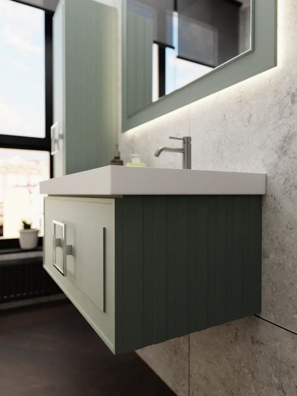 Тумба с раковиной La Fenice Cubo 90 R подвесная, grigio, ручка хром, раковина Cubo 90 R