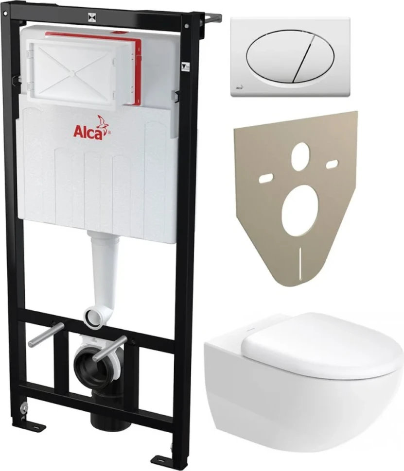 Комплект  Унитаз подвесной Duravit Architec 45720900A1 + Шумоизоляционная панель для инсталляции AlcaPlast M91 + Кнопка смыва AlcaPlast ALCA M70 белая