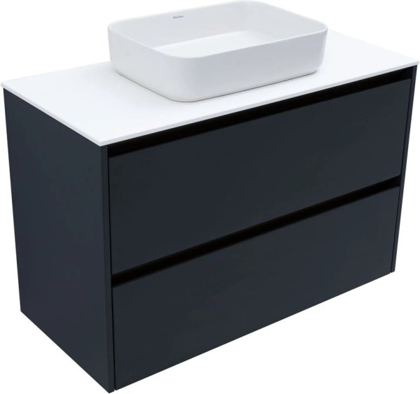 Тумба с раковиной Allen Brau Activity 100 с подсветкой, матовый антрацит, олива браш, столешница белая, раковина Fantasy Quad 50x36, белая