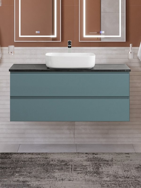 Тумба под раковину со столешницей BelBagno Kraft 120 подвесная, матовая голубая, столешница kep-120-mno