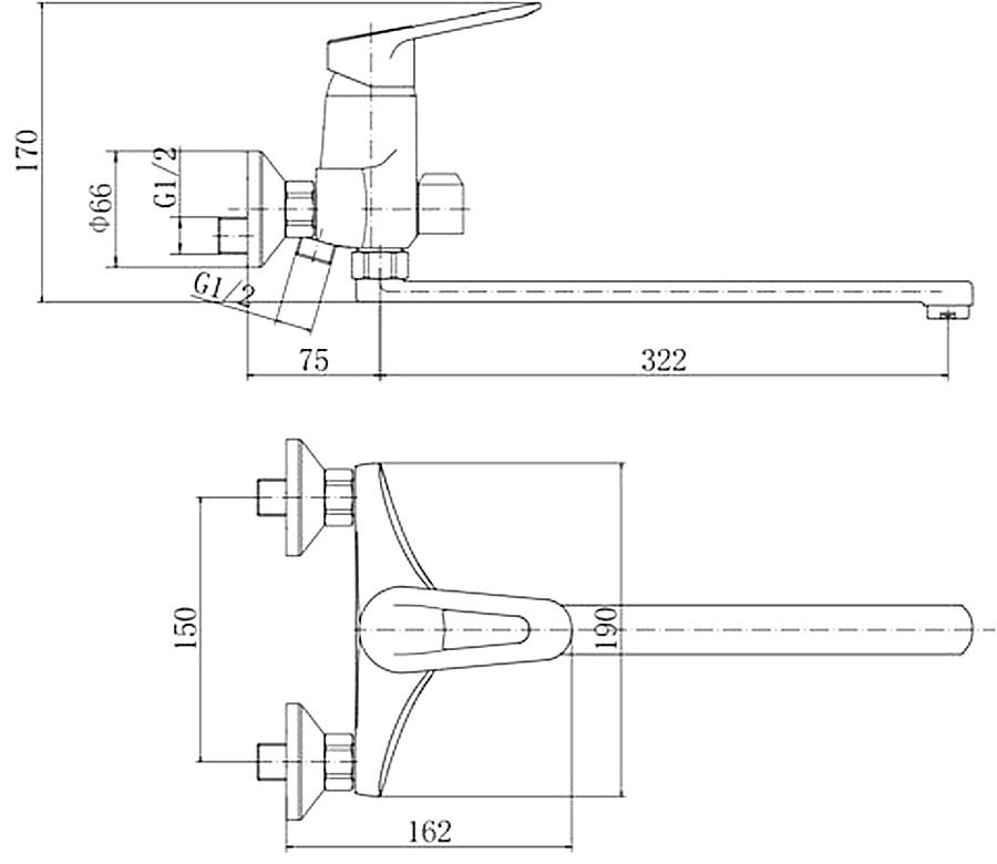 Смеситель с длинным изливом для ванны Fashun A2207 хром