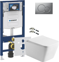 Комплект Унитаз подвесной Vincea Q-Line VT1-12 белый + Крепления Geberit Duofix 111.815.00.1 к стене + Звукоизоляция + Инсталляция UP 320 111.300.00.5 + Кнопка Sigma 01 115.770.JQ.5 лакированная, матовый хром
