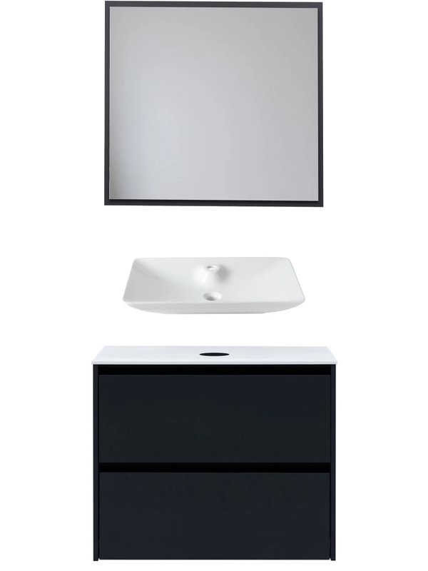 Мебель для ванной комнаты Allen Brau Activity 80 с подсветкой, матовый антрацит, черный браш, столешница белая, раковина Fantasy Y 64x40, белая