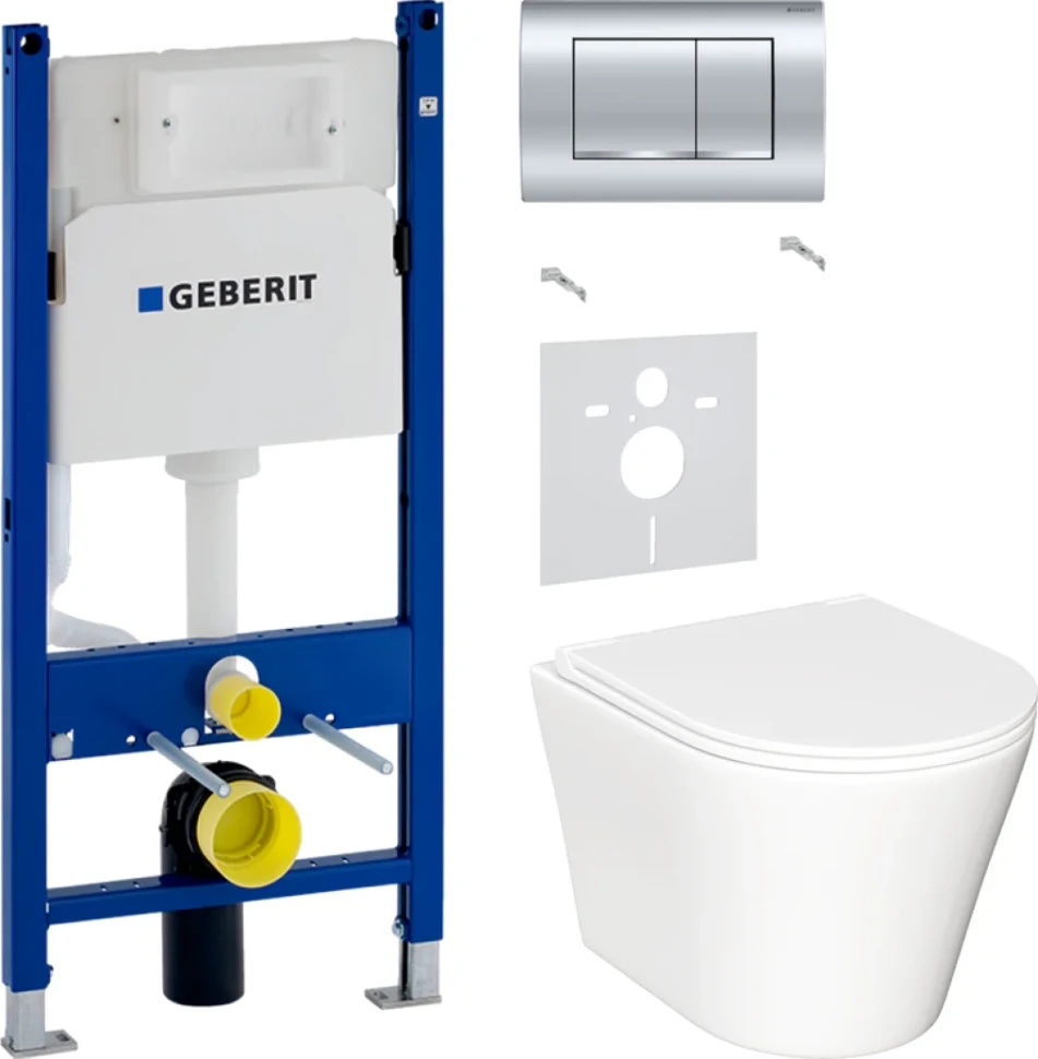 Комплект Унитаз подвесной Ceramicanova Forma CN3011 с микролифтом + Звукоизоляция Geberit + Инсталляция Duofix Delta 458.163.21.1 с кнопкой смыва, хром
