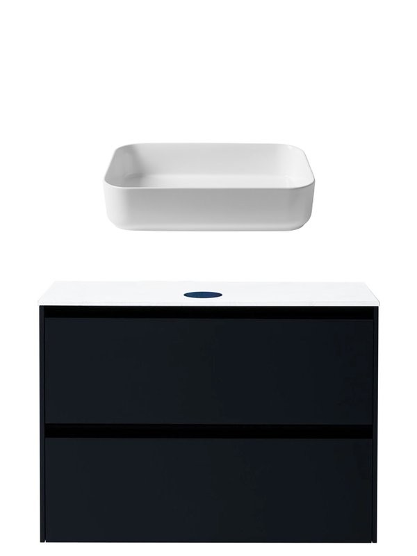 Тумба с раковиной Allen Brau Activity 90 с подсветкой, матовый антрацит, черный браш, столешница белая, раковина Fantasy Quad 50x36, белая