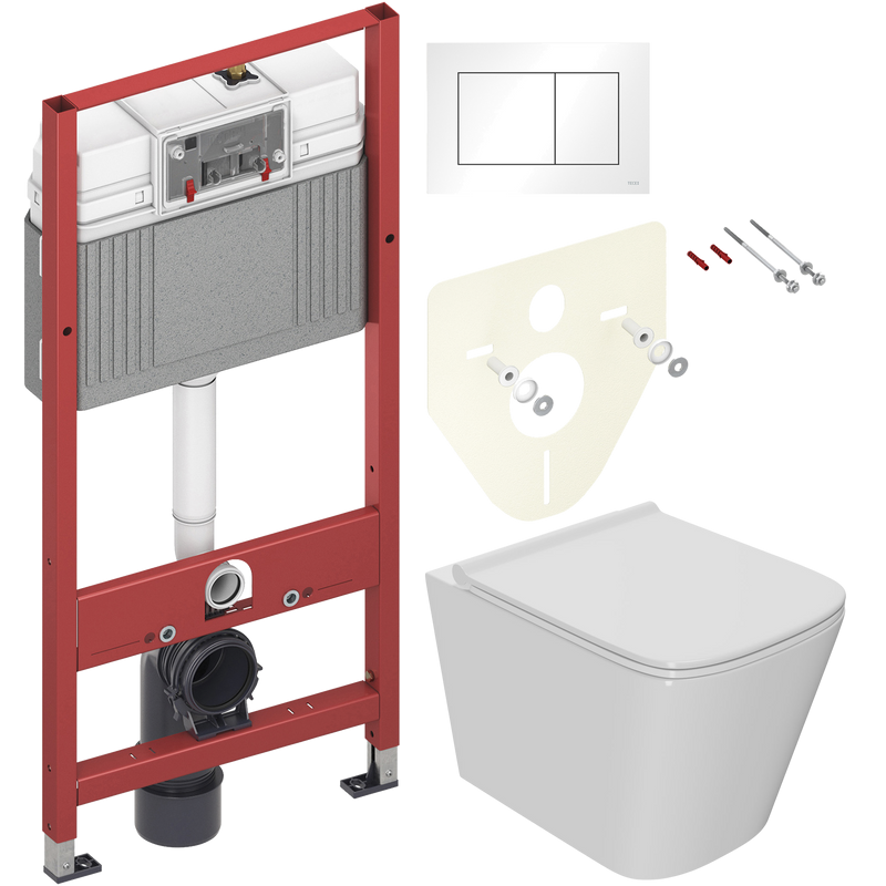 Комплект Унитаз подвесной Bauedge Bau Stil PRO безободковый, с микролифтом, белый + Инсталляция TECE Base 9400413 4 в 1 с кнопкой смыва