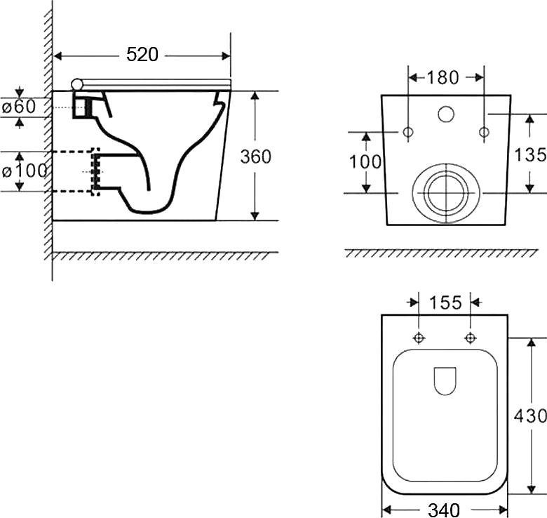 Комплект Унитаз подвесной Bauedge Bau Stil PRO безободковый, с микролифтом, белый + Инсталляция TECE Base 9400413 4 в 1 с кнопкой смыва
