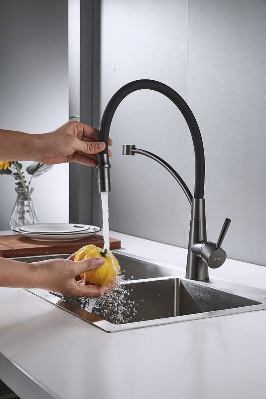 Смеситель для кухни Shevanik S743T-3 оружейная сталь, черный