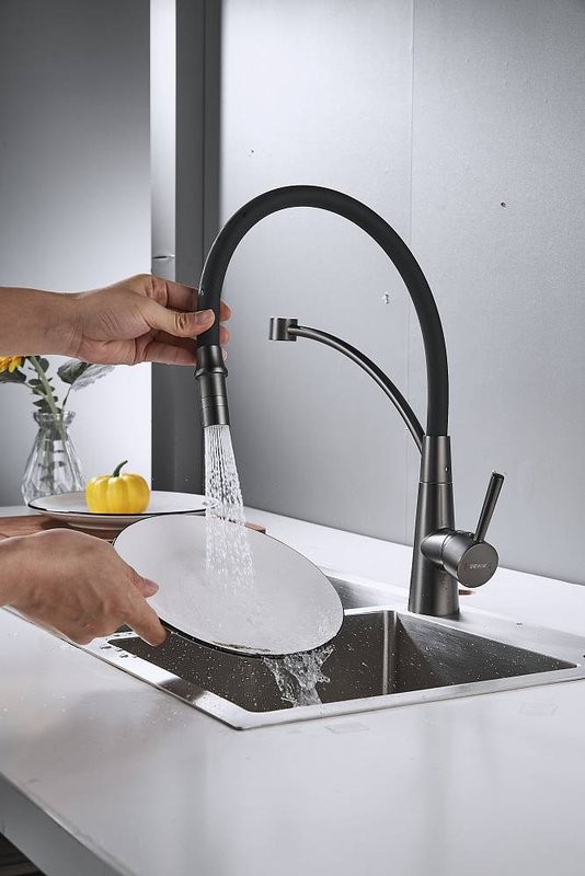 Смеситель для кухни Shevanik S743T-3 оружейная сталь, черный