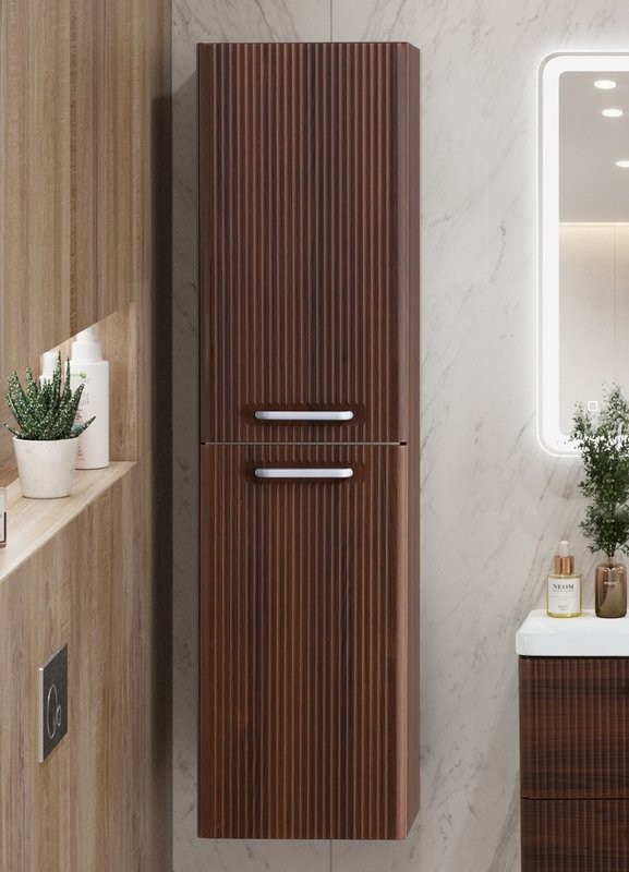 Шкаф-пенал для ванной BelBagno Due 40 подвесной, ручки белые, noce