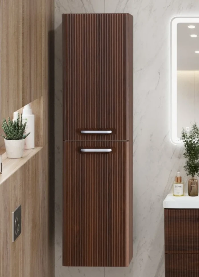 Шкаф-пенал для ванной BelBagno Due 40 подвесной, ручки белые, noce