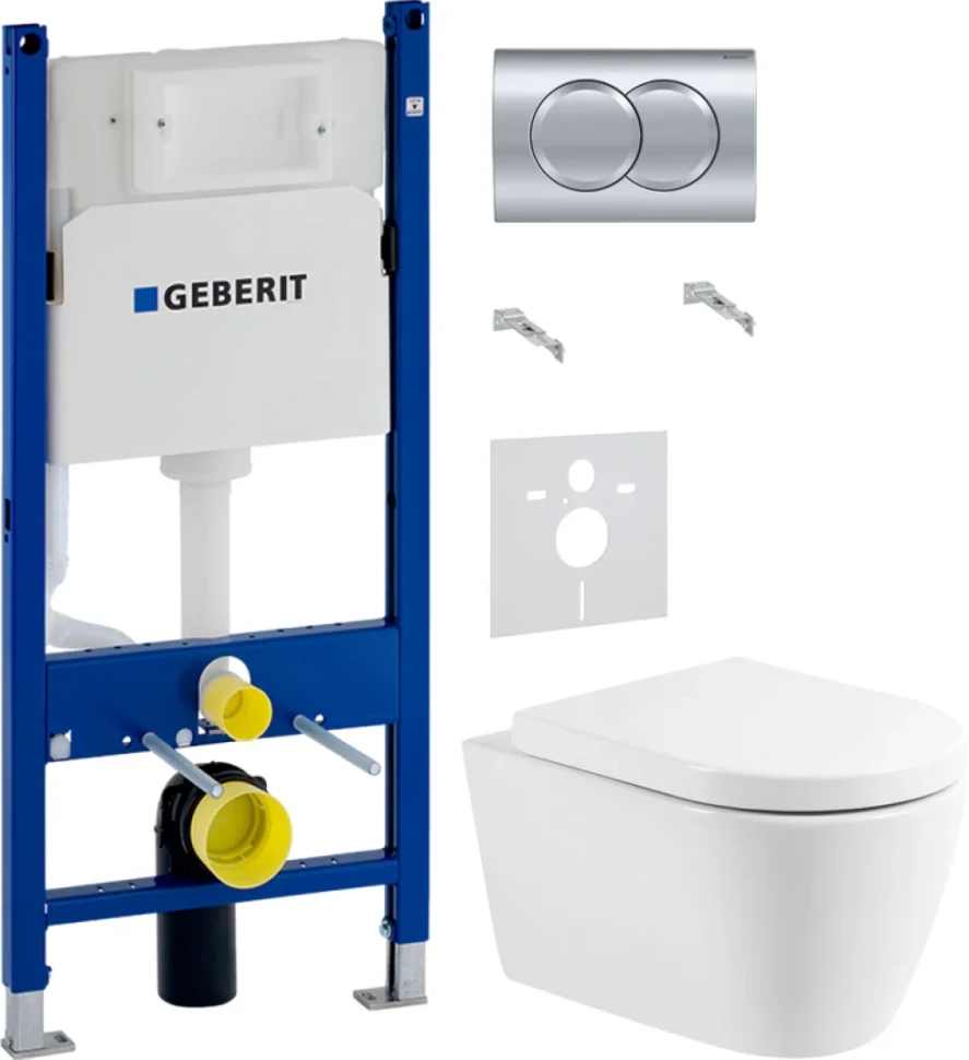 Комплект Унитаз подвесной BelBagno Marino BB105CHR безободковый + Крышка BB105SC с микролифтом, петли хром + Инсталляция Geberit Duofix Delta 458.149.21.1 с кнопкой смыва, хром + Звукоизоляция