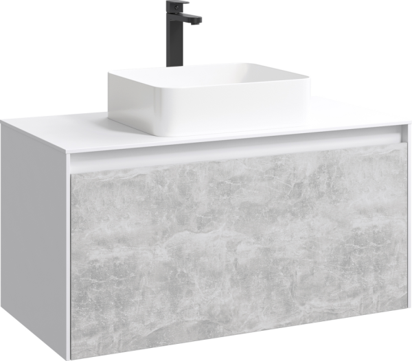 Тумба с раковиной Aqwella 5 stars Mobi 100 белая, бетон светлый