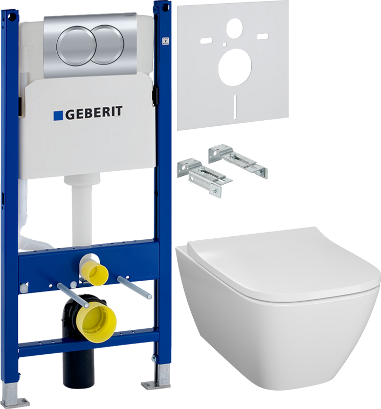 Комплект Унитаз подвесной Geberit Smyle Square 500.683.01.1 с крышкой-сиденьем с микролифтом + Инсталляция Duofix Delta 458.149.21.1 с кнопкой смыва, хром + Звукоизоляция
