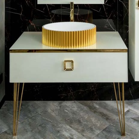 Тумба с раковиной Armadi Art Lucido 100 жемчужная белая, раковина 878-G