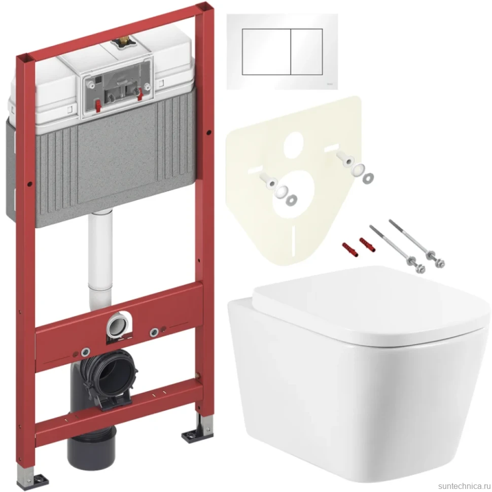 Комплект Унитаз подвесной BelBagno Albano + Крышка BB120SC с микролифтом + Инсталляция TECE Base 9400413 4 в 1 с кнопкой смыва
