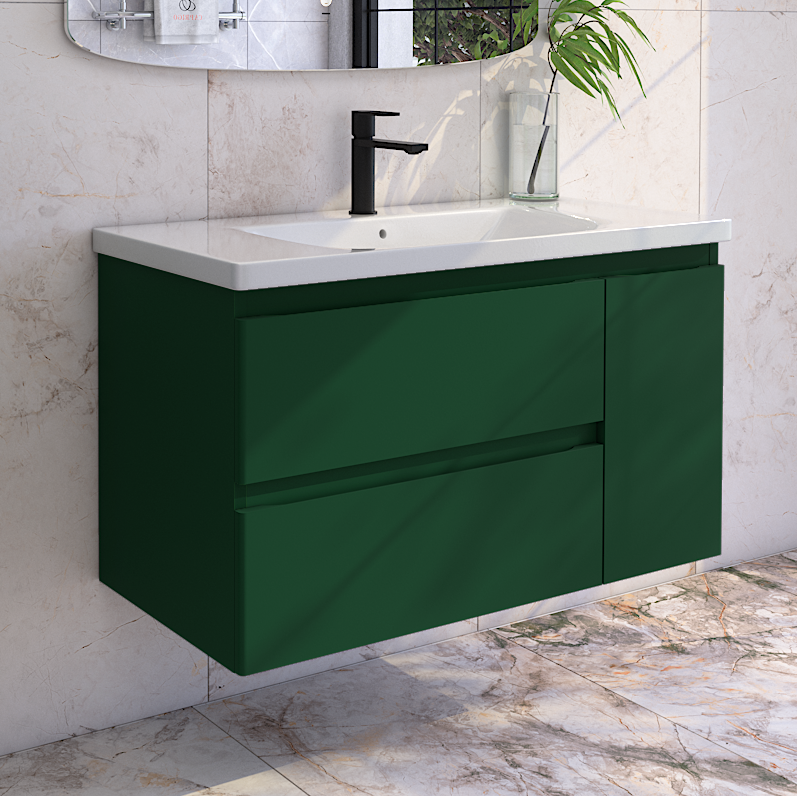 Тумба с раковиной Caprigo Forte 100 R подвесная, бутылочное стекло