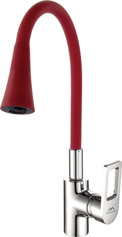 Смеситель для кухни Fashun A4253+B16 с гибким изливом, хром, красный