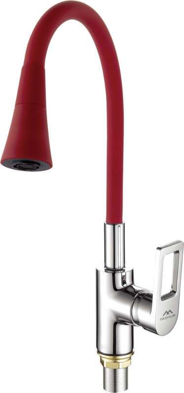 Смеситель для кухни Fashun A4253+B16 с гибким изливом, хром, красный